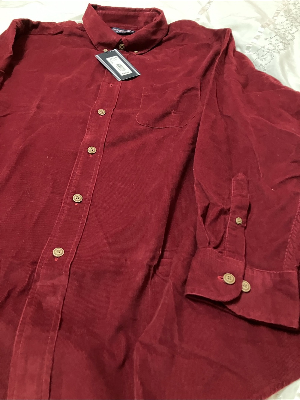 Roundtree & Yorke Men's Brick Red Corduroy Button-Down Shirt - Picture 3 of 5